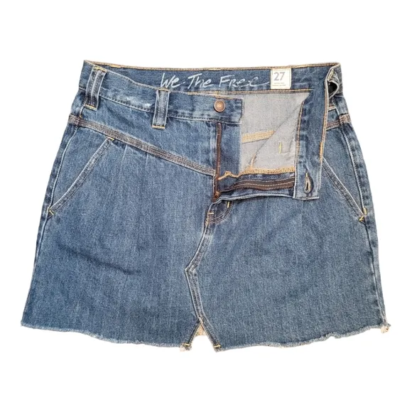 Free People Sidecar Denim Pleated Mini Skirt Saratoga Blue Size 27 | Jean Skirt