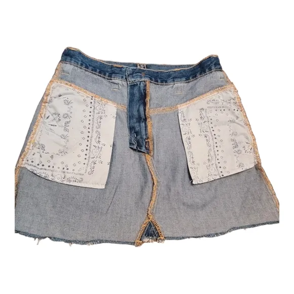 Free People Sidecar Denim Pleated Mini Skirt Saratoga Blue Size 27 | Jean Skirt