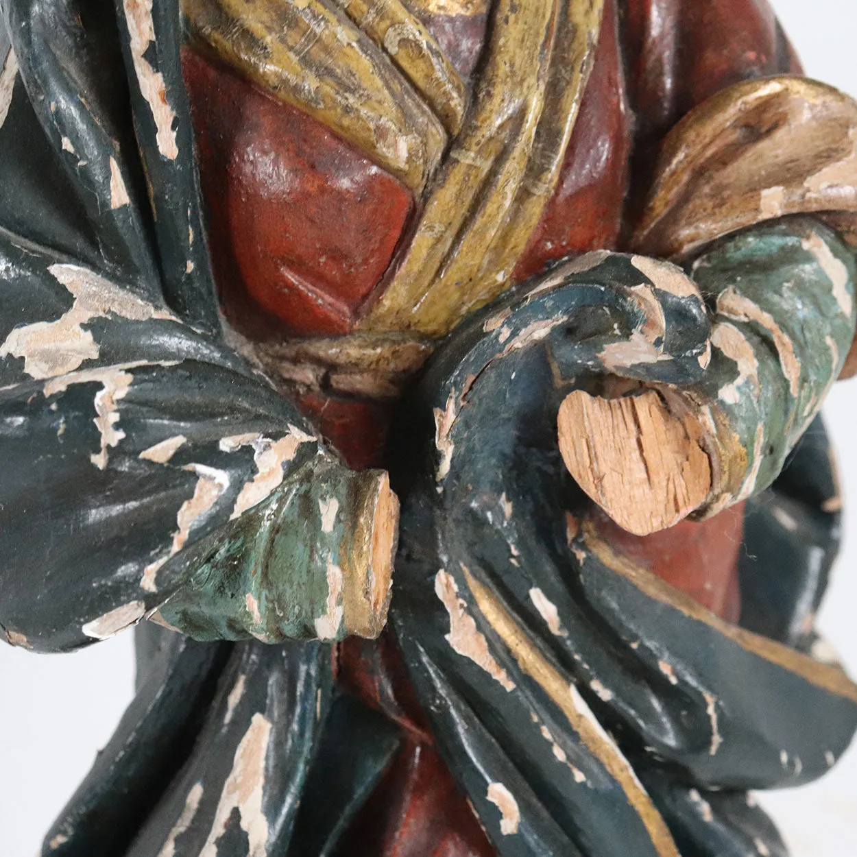 French Painted Wood, Silver and Sapphire Crowned Madonna Figure