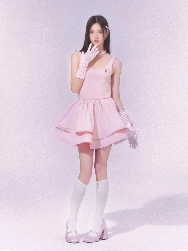 French Suspender Puffy Dress