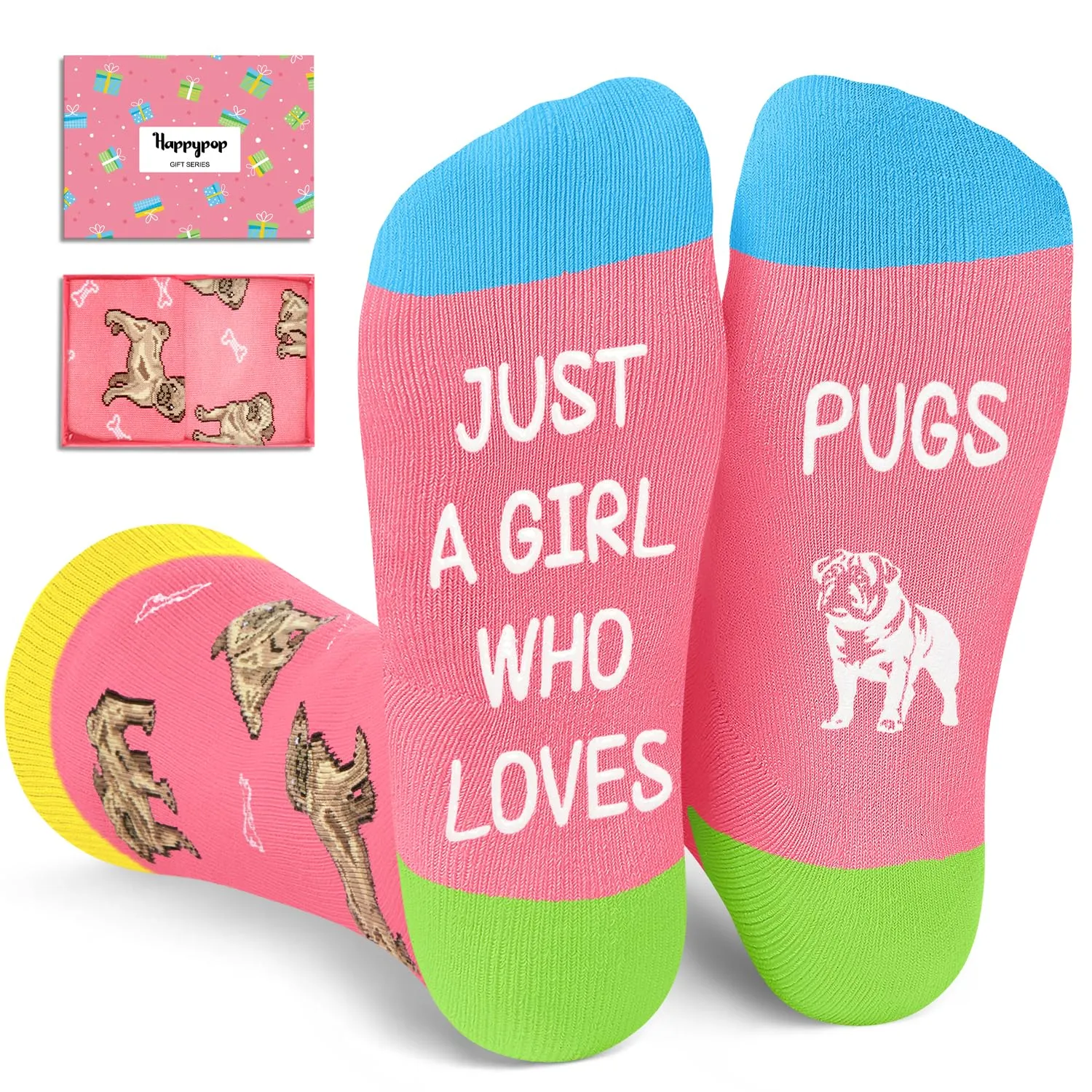 Funny Pugs Socks for Girls - Crazy Pugs Gifts Silly Fun Weird Gifts In Pink