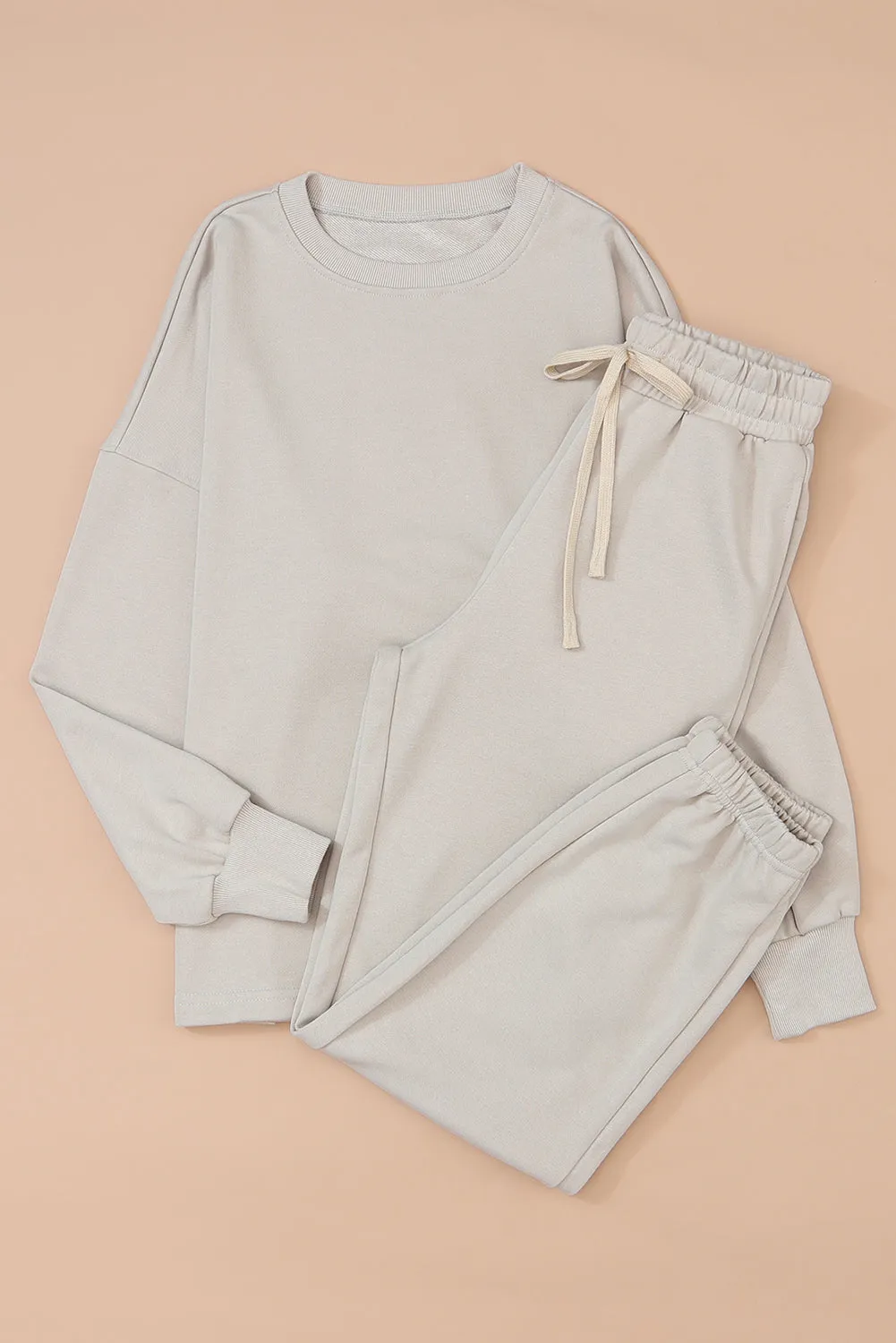 Gray Long Sleeve Top and Drawstring Pants Lounge Outfit