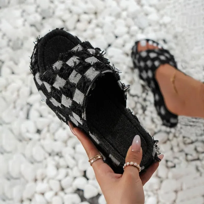 GS Plateau Slide | Casual plateau slippers met geblokt detail voor dames