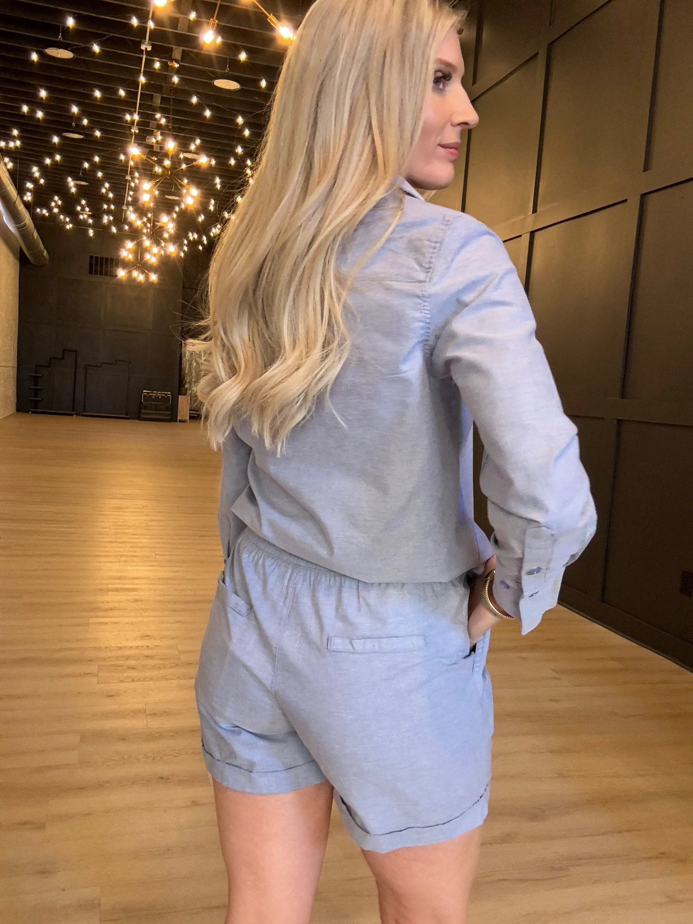 Hancock Manor Drawstring Shorts In Oxford Blue