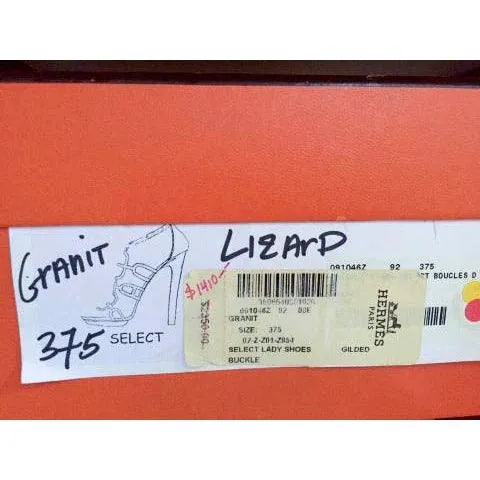 HERMES Lizard Granit Wooden Heels with Box | Size EUR 37.5 - US 7