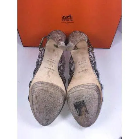 HERMES Lizard Granit Wooden Heels with Box | Size EUR 37.5 - US 7