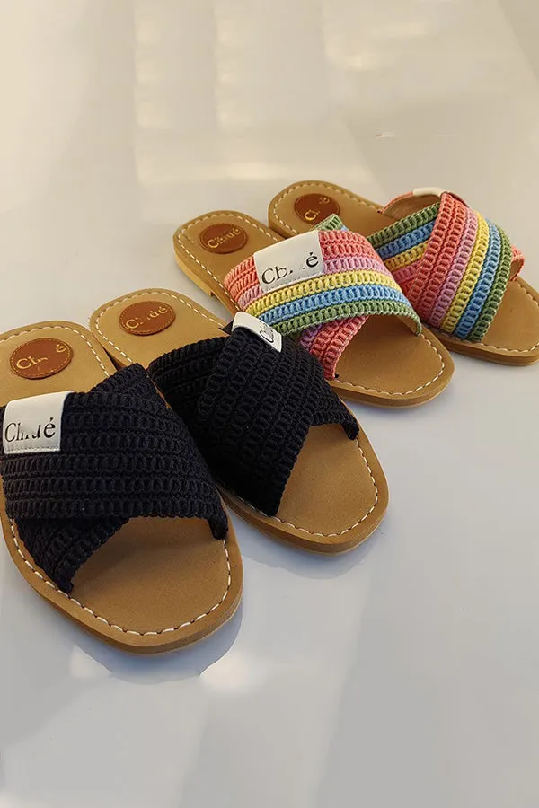 Holiday Cross Strap Woven Slippers