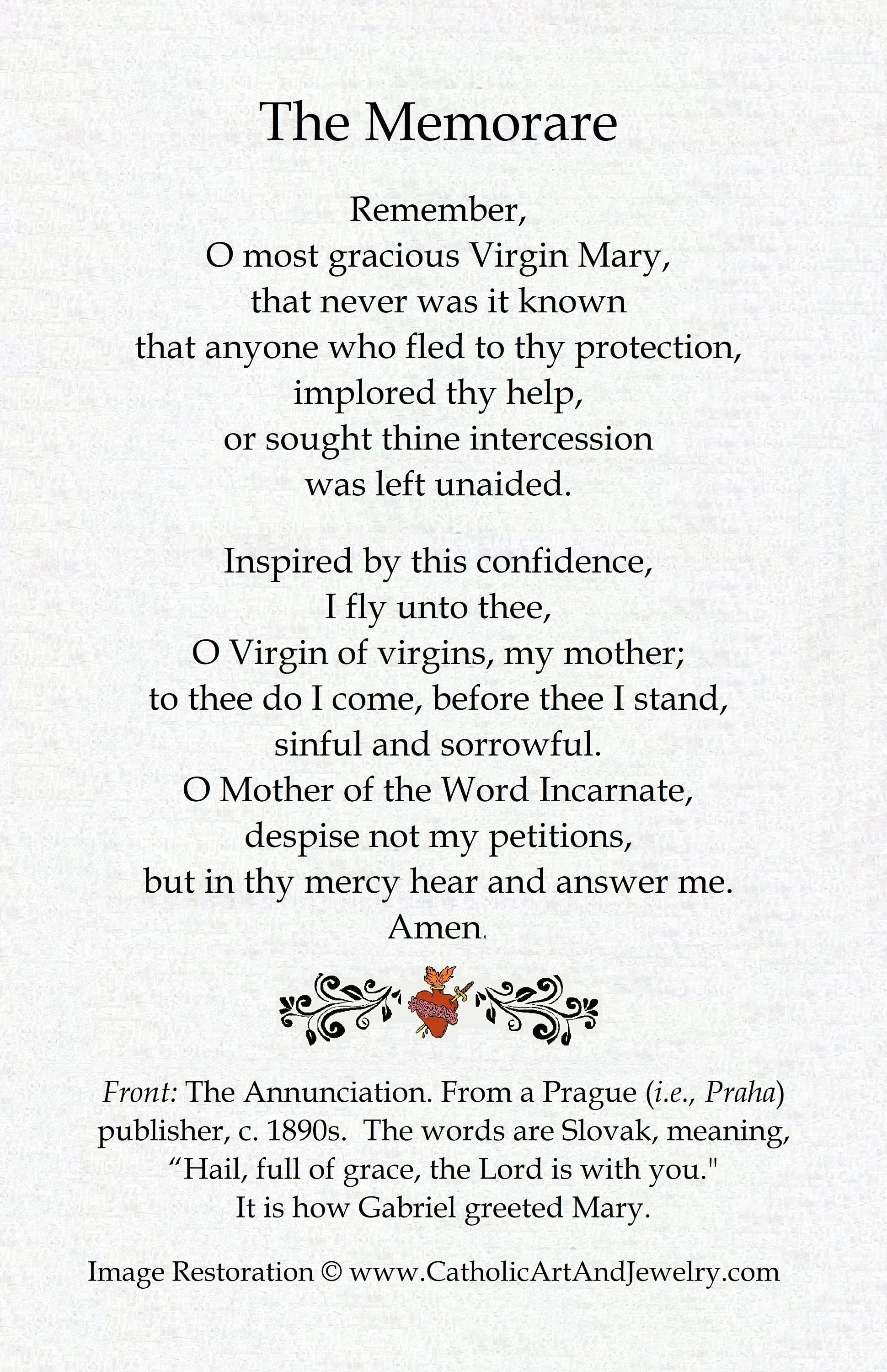 Holy Card – The Annunciation – From a 19th Century Czech Holy Card – pack of 10/100/1000 – Restored Vintage Holy Card