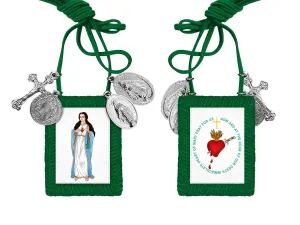 Immaculate Heart Green Scapular Necklace with Medals