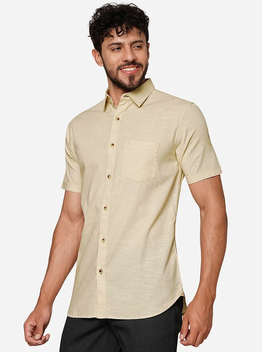 Khaki Solid Slim Fit Casual Shirt | JadeBlue