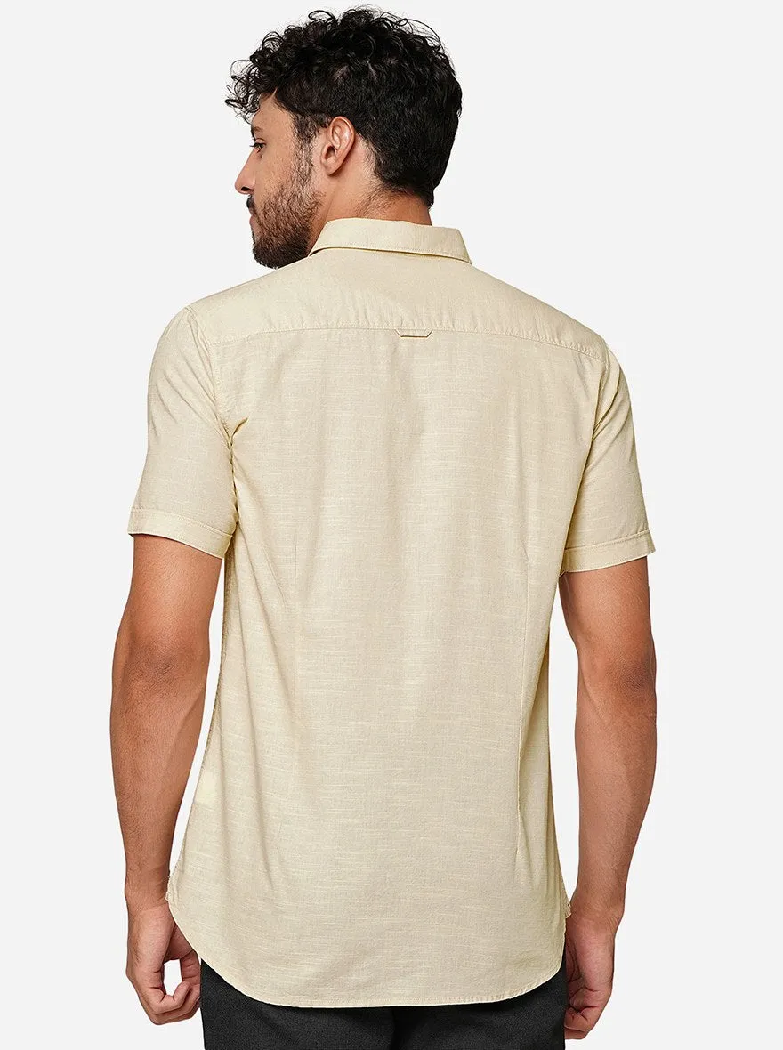 Khaki Solid Slim Fit Casual Shirt | JadeBlue
