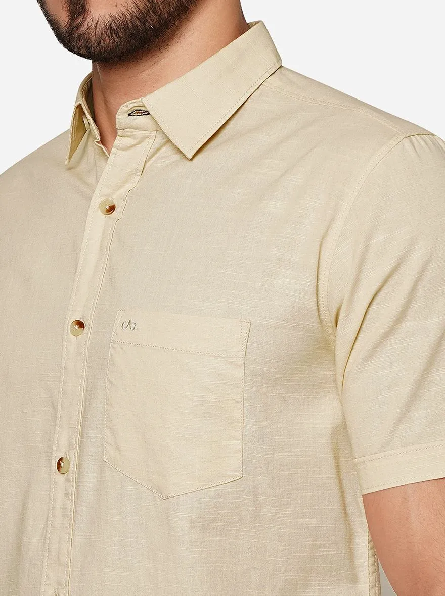 Khaki Solid Slim Fit Casual Shirt | JadeBlue
