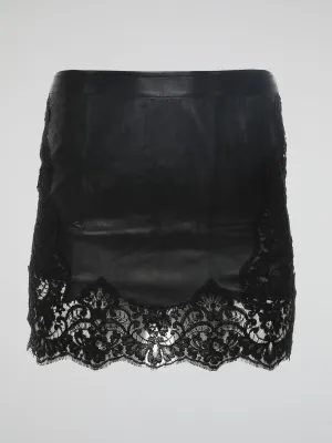 Lace Hem Leather Skirt