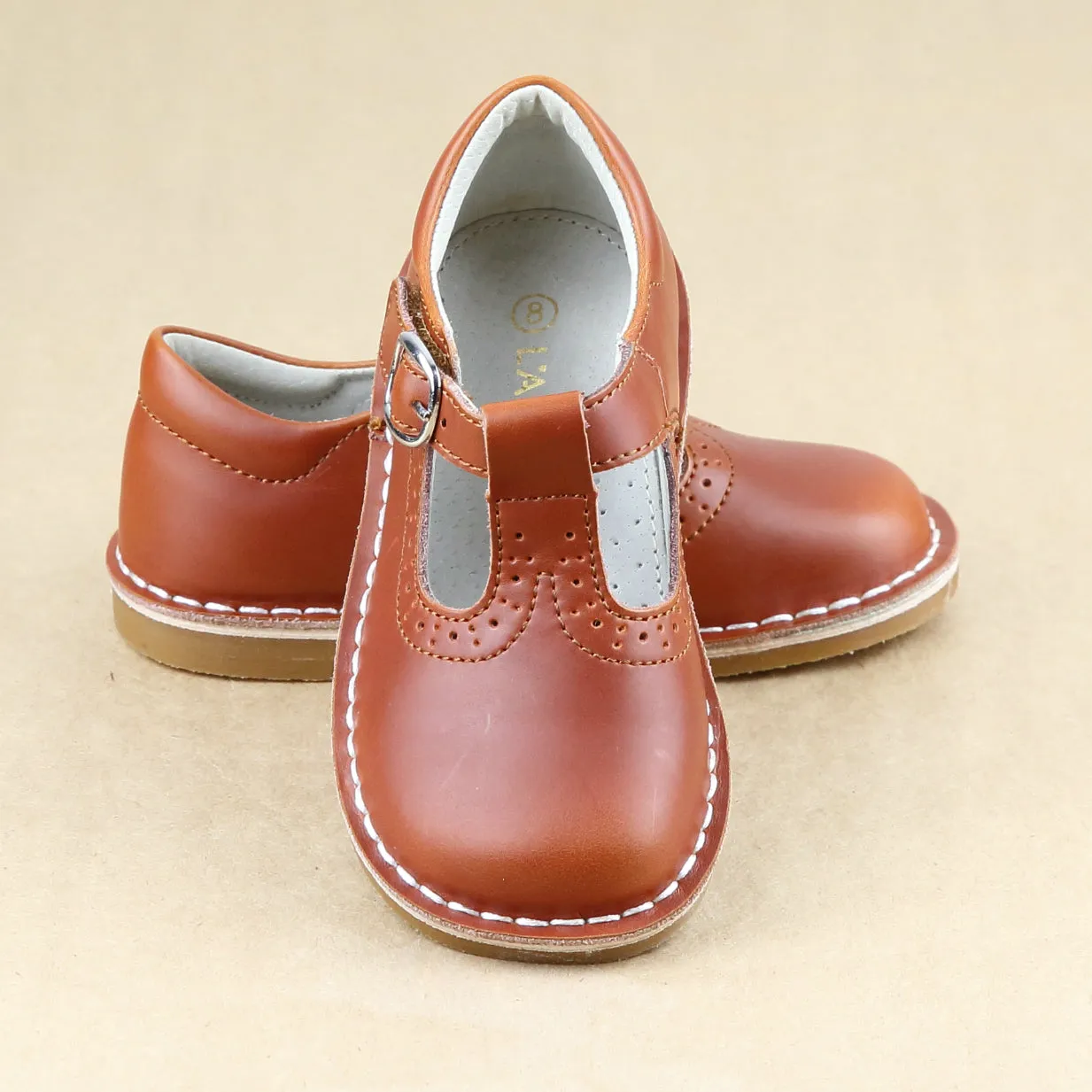 L'Amour Frances T-Strap Perforated Stitch Down School Mary Jane