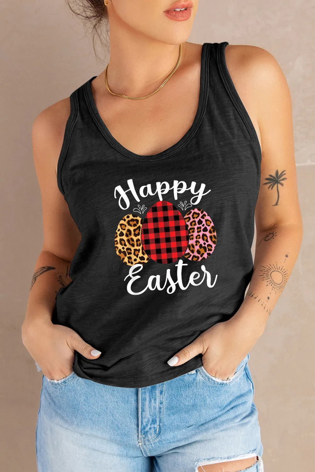 Letters Sunflower Graphic Tank Top