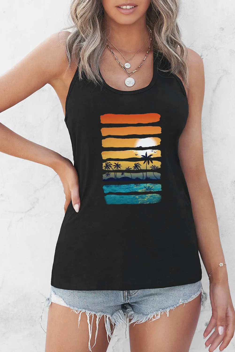 Letters Sunflower Graphic Tank Top