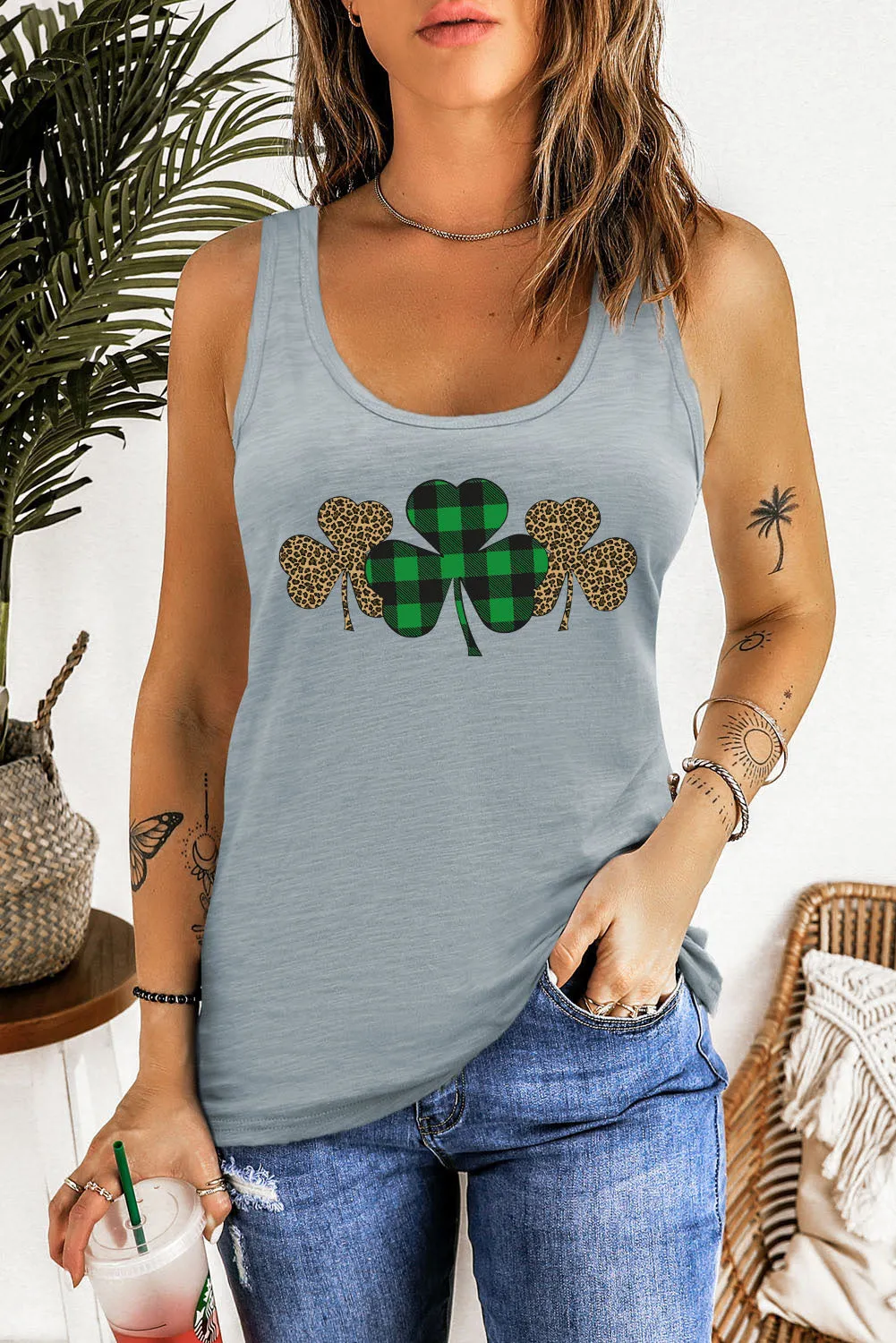 Letters Sunflower Graphic Tank Top