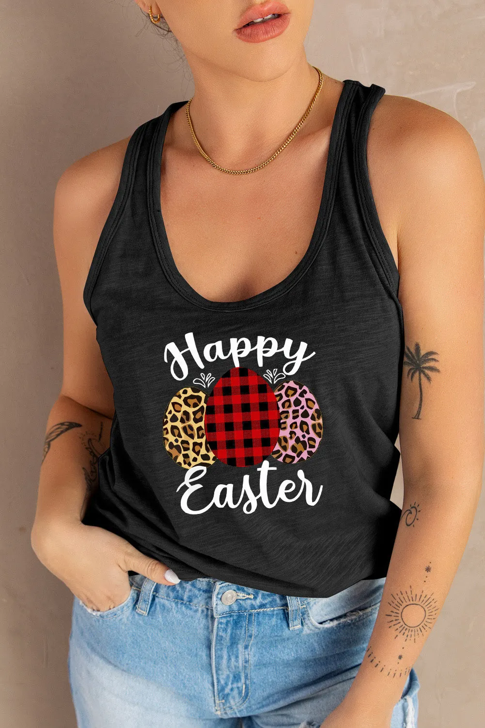 Letters Sunflower Graphic Tank Top