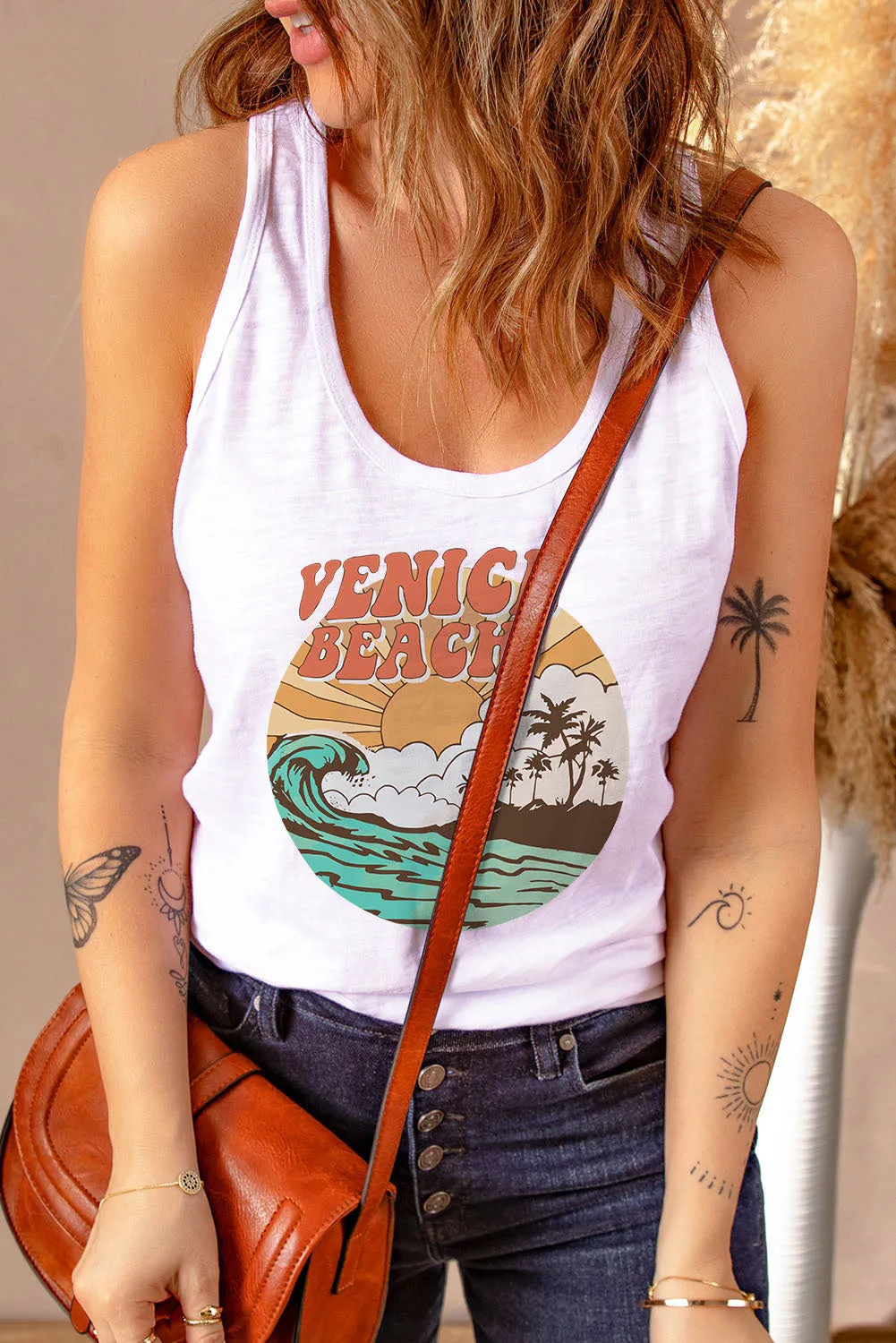 Letters Sunflower Graphic Tank Top