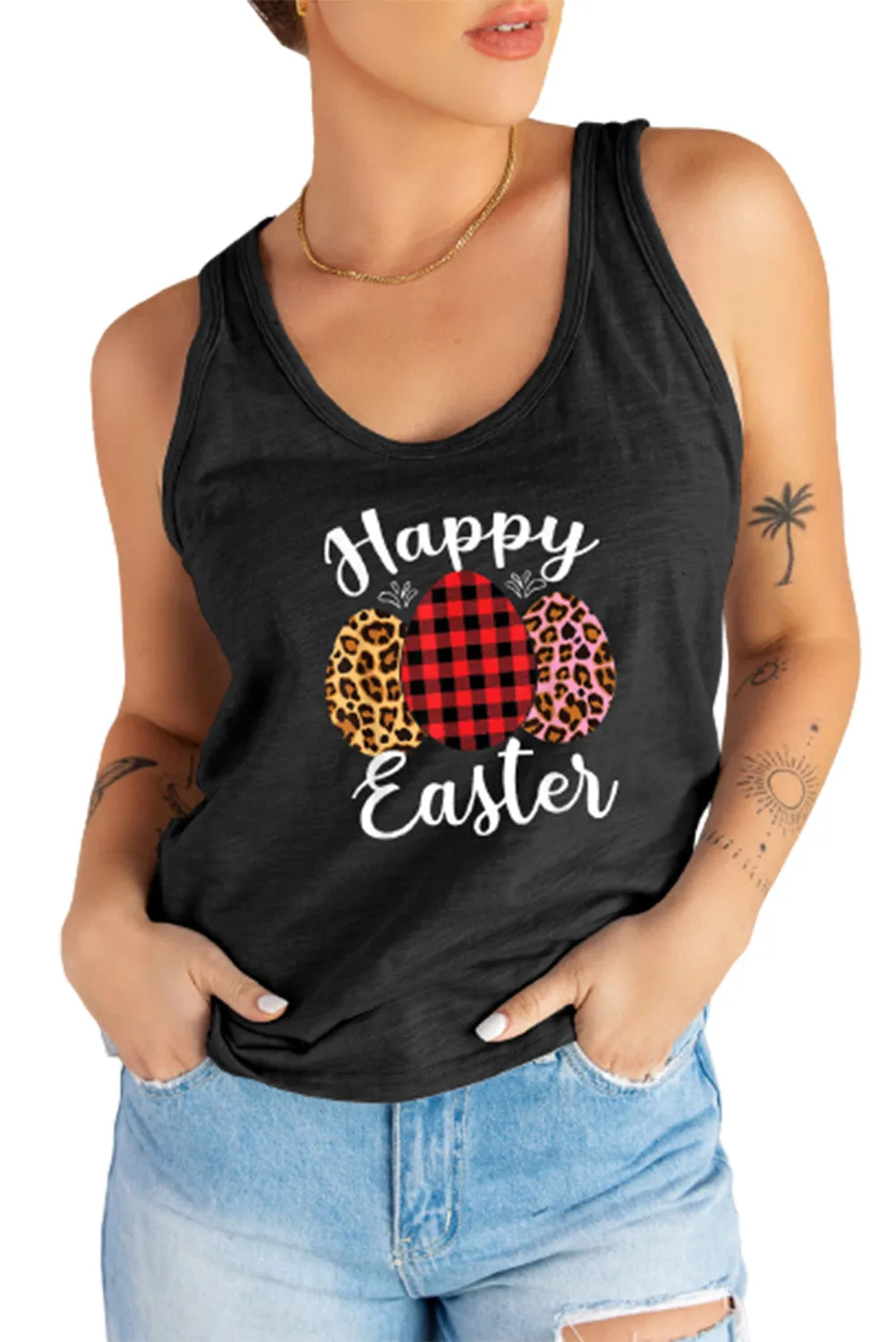 Letters Sunflower Graphic Tank Top