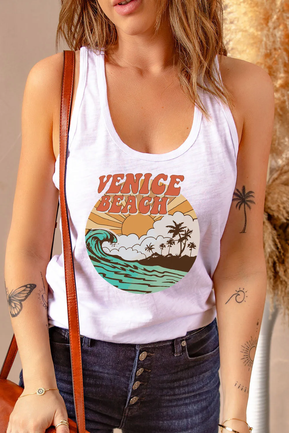 Letters Sunflower Graphic Tank Top