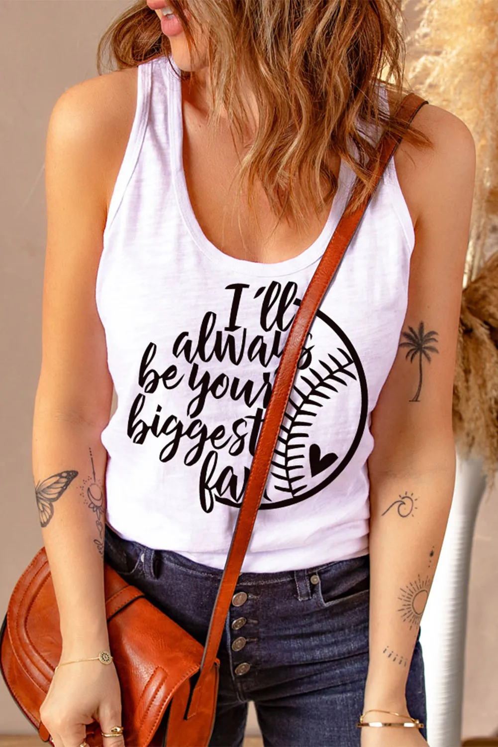 Letters Sunflower Graphic Tank Top