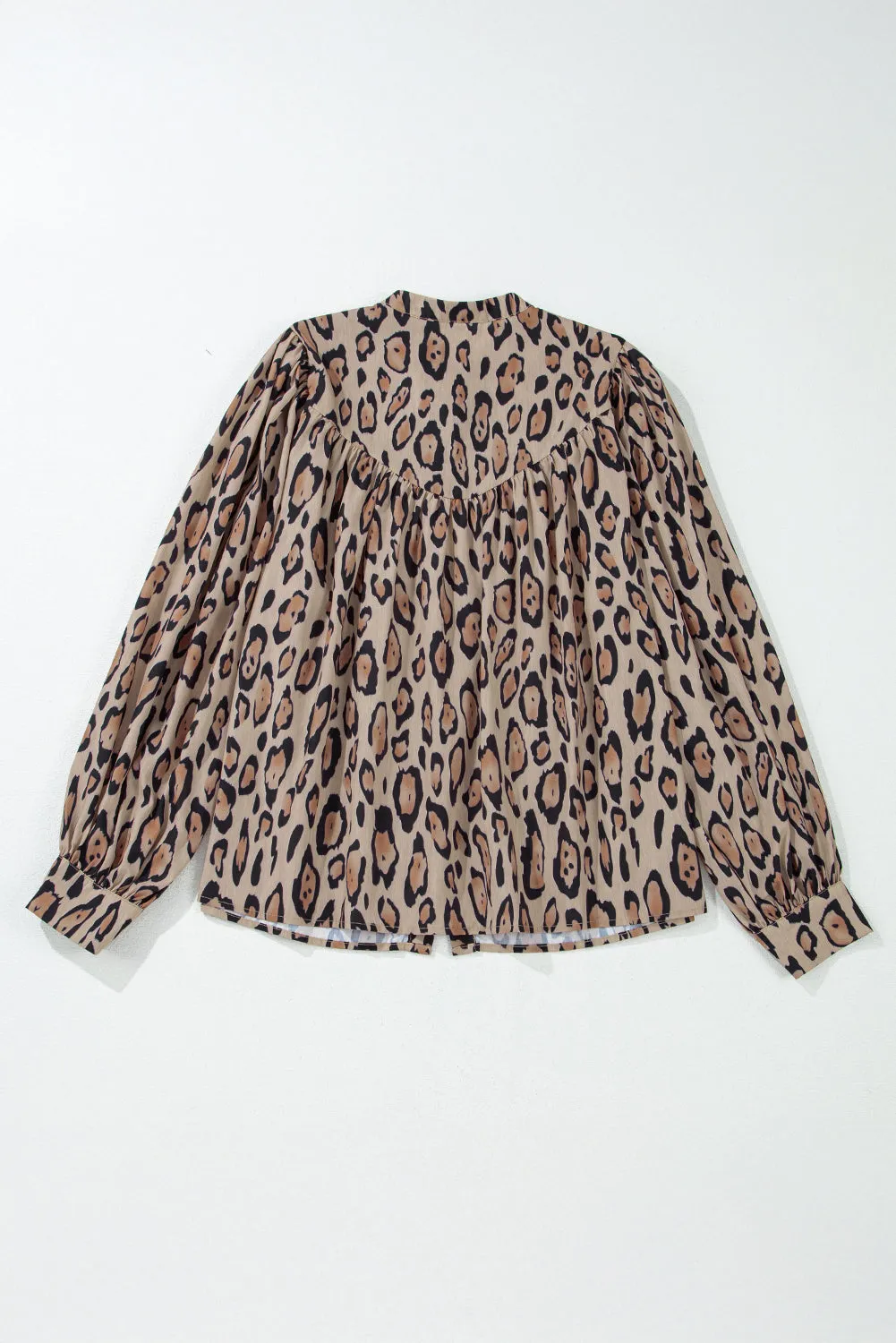 Light French Beige Oversized Leopard Print Balloon Sleeve Casual Shirt