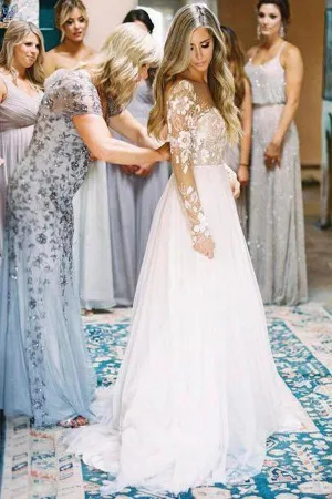 Long Sleeves Cheap Wedding Dresses, Sexy Backless A-line Bridal Dresses TN238