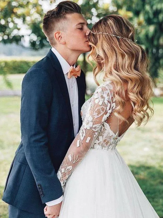 Long Sleeves Cheap Wedding Dresses, Sexy Backless A-line Bridal Dresses TN238