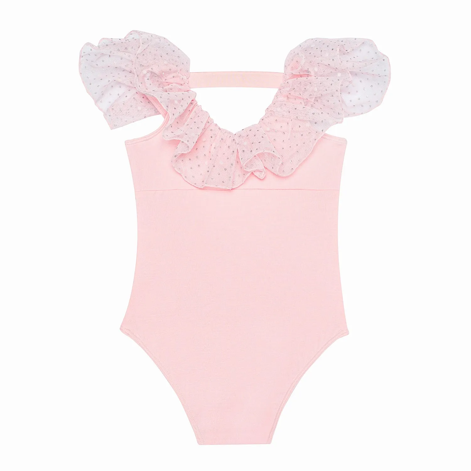 Lucille: Glitter Frill Neck Leotard in Pink