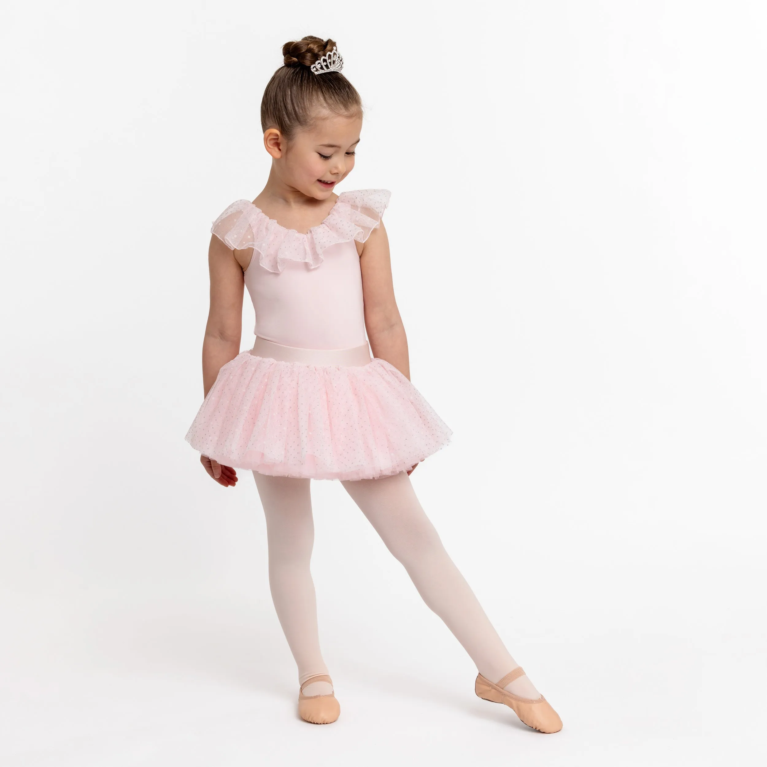 Lucille: Glitter Frill Neck Leotard in Pink