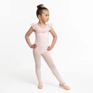 Lucille: Glitter Frill Neck Leotard in Pink