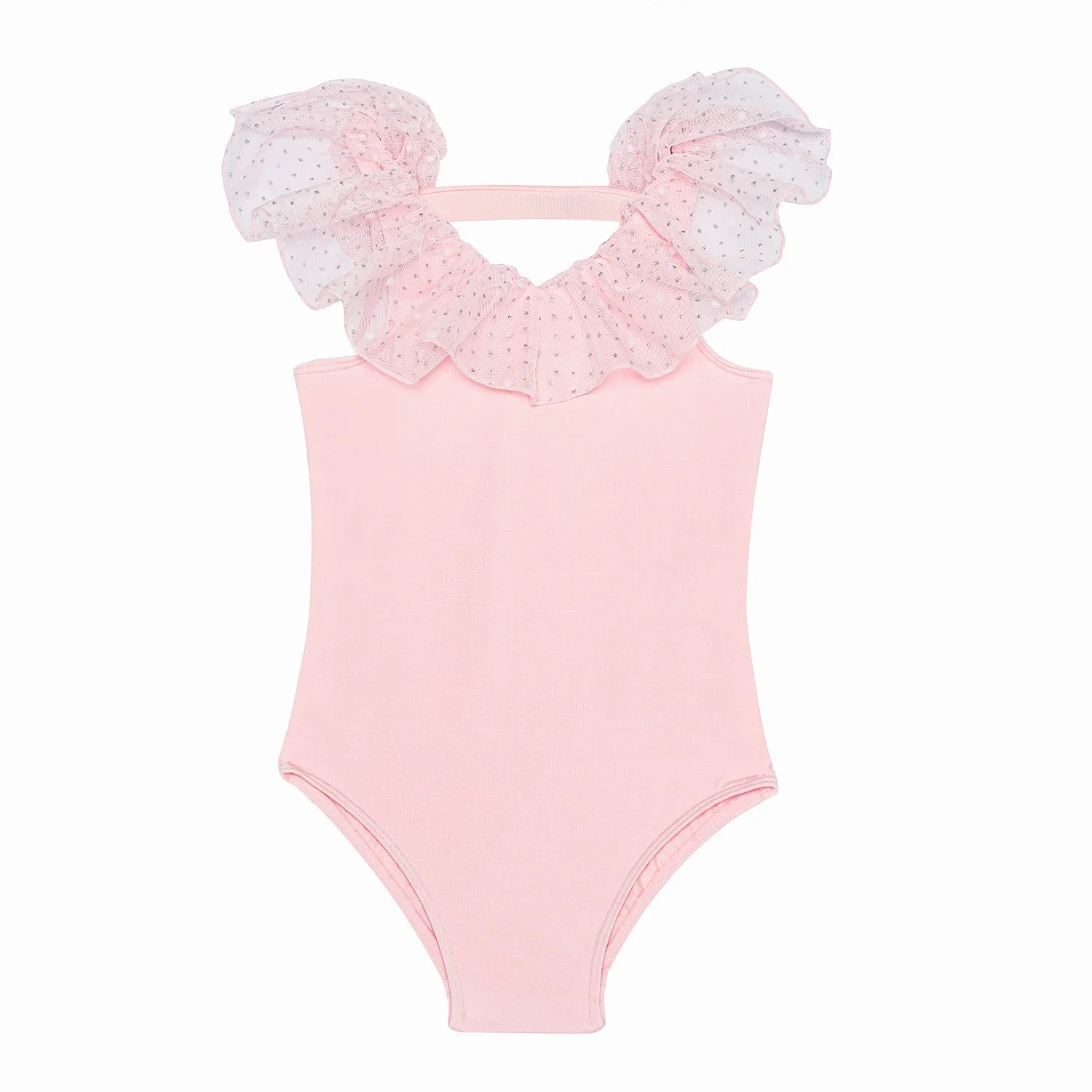 Lucille: Glitter Frill Neck Leotard in Pink