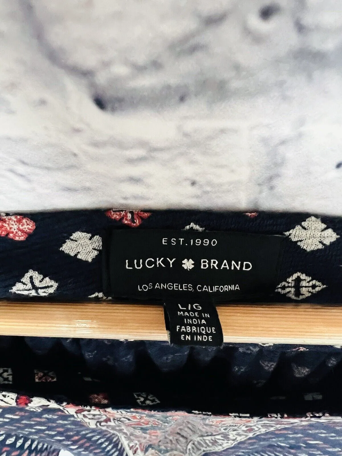 LUCKY BRAND Womens Argyle Long Sleeve Shirt Sz L Diamond Print Blouse Casual