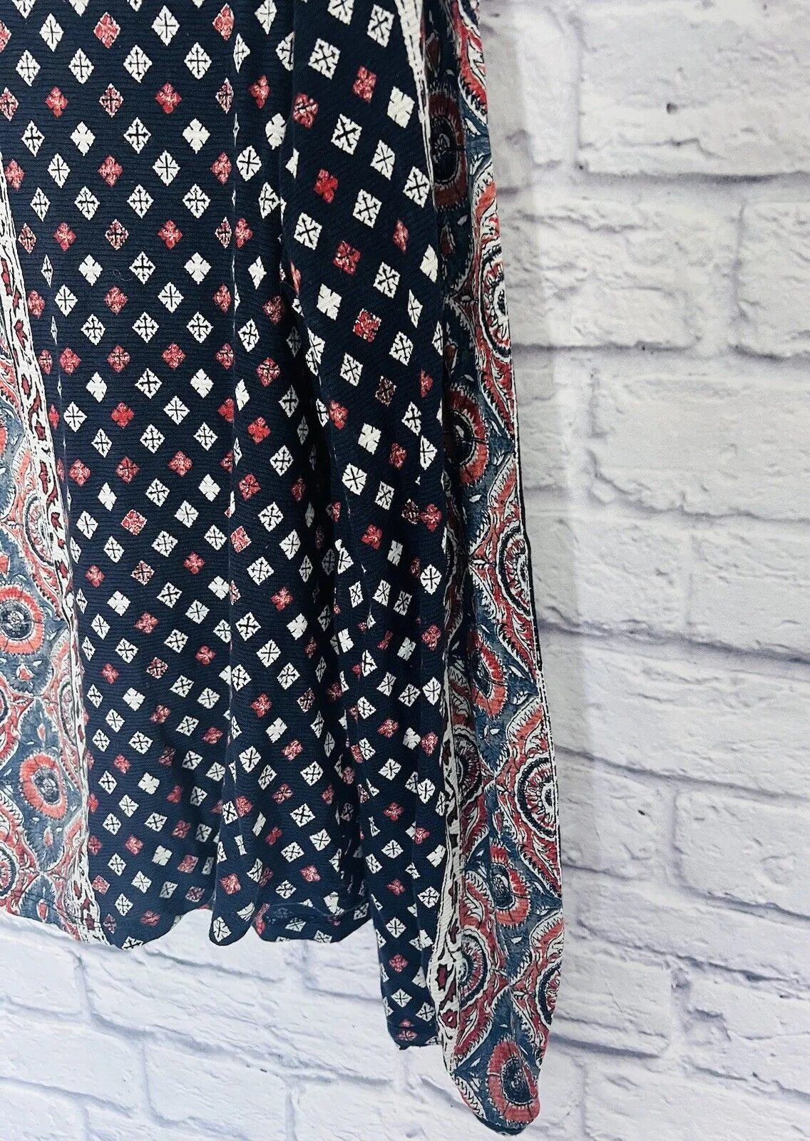 LUCKY BRAND Womens Argyle Long Sleeve Shirt Sz L Diamond Print Blouse Casual