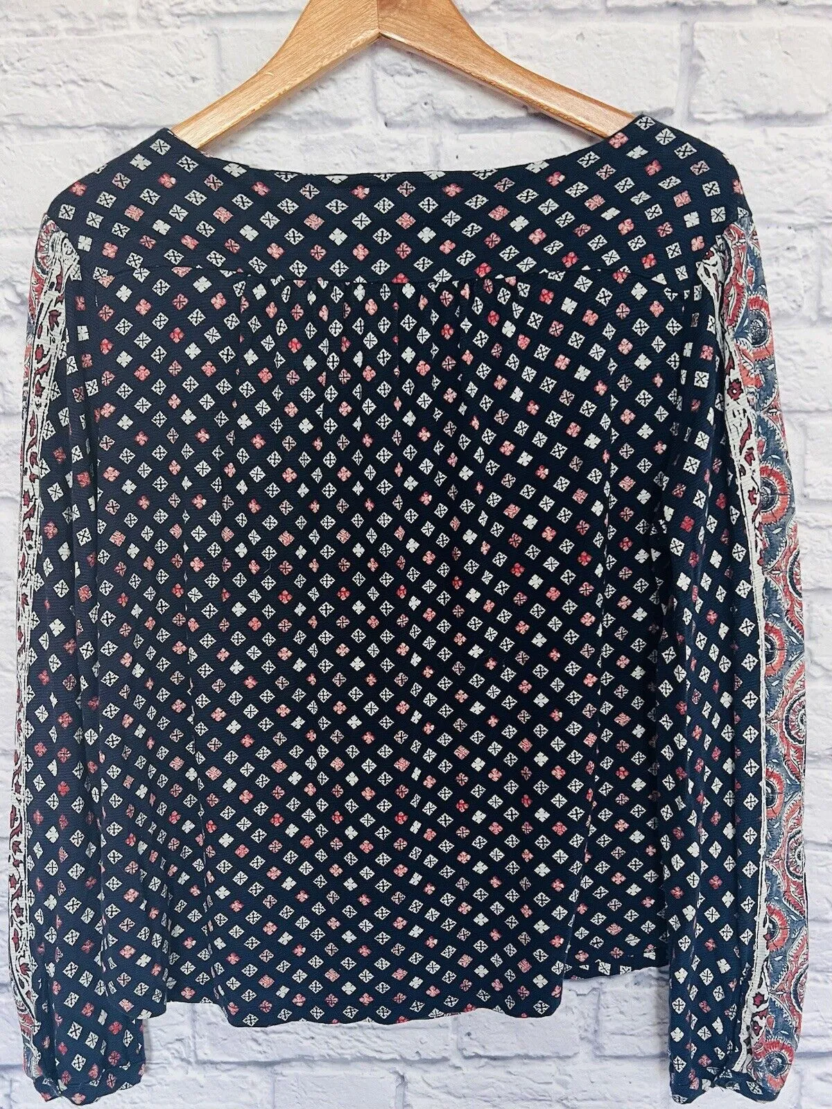 LUCKY BRAND Womens Argyle Long Sleeve Shirt Sz L Diamond Print Blouse Casual