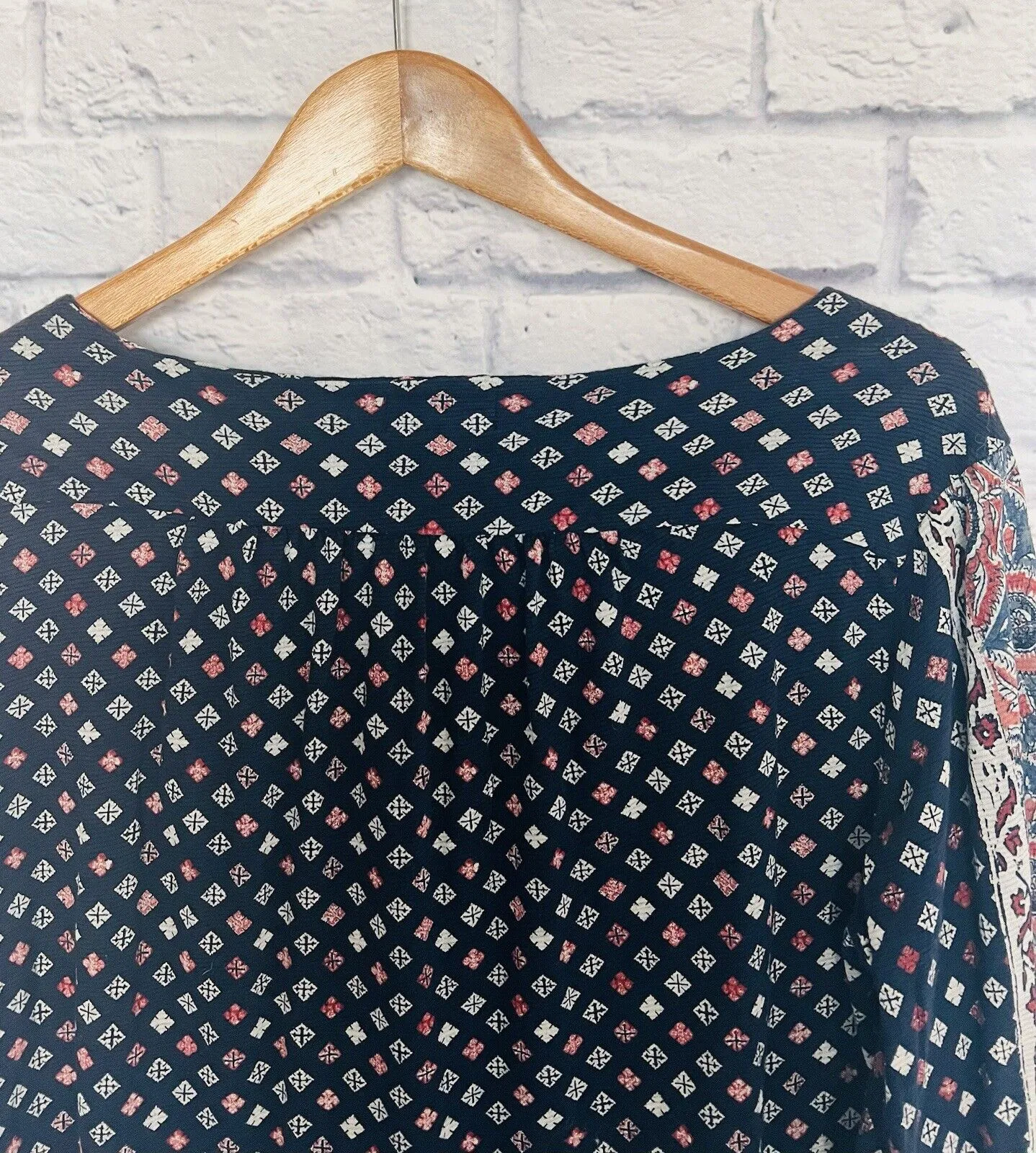 LUCKY BRAND Womens Argyle Long Sleeve Shirt Sz L Diamond Print Blouse Casual