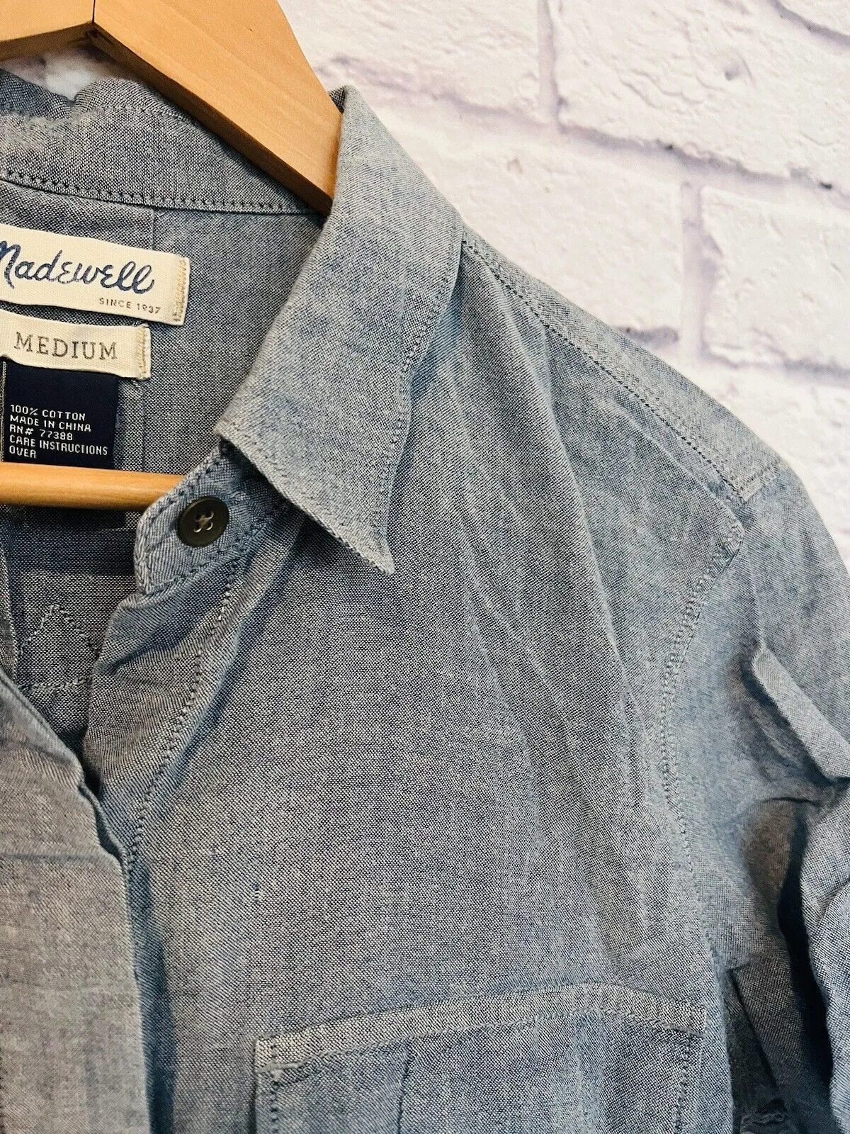 MADEWELL Womens Botton Up Shirt Gray Sz M Short Sleeve Classic Workwear Career