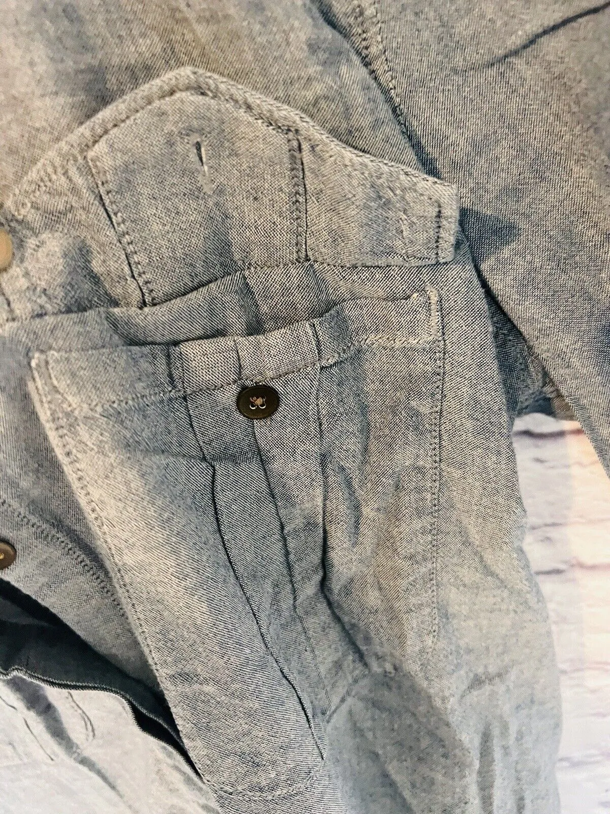 MADEWELL Womens Botton Up Shirt Gray Sz M Short Sleeve Classic Workwear Career