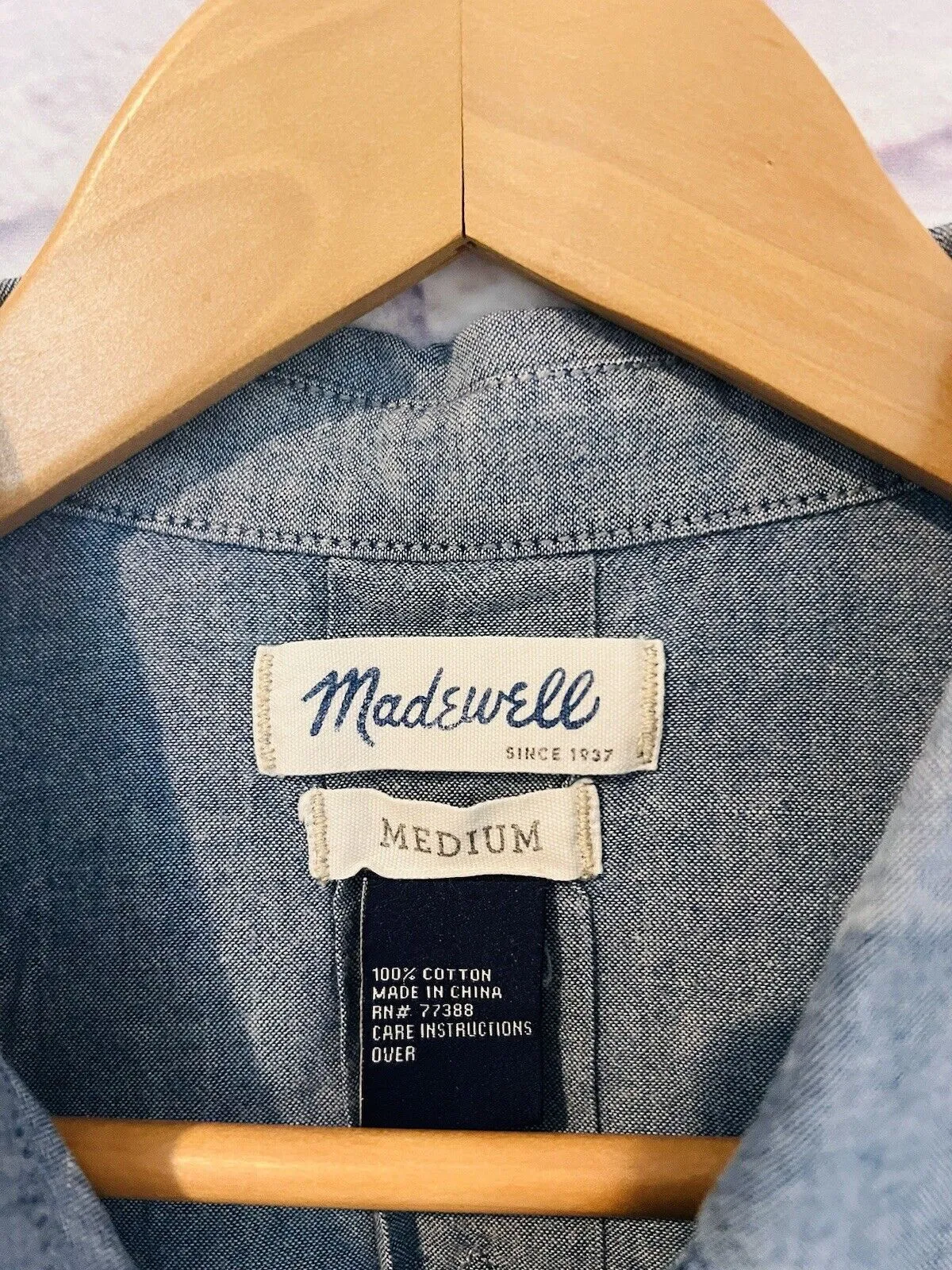 MADEWELL Womens Botton Up Shirt Gray Sz M Short Sleeve Classic Workwear Career
