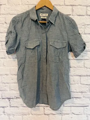 MADEWELL Womens Botton Up Shirt Gray Sz M Short Sleeve Classic Workwear Career