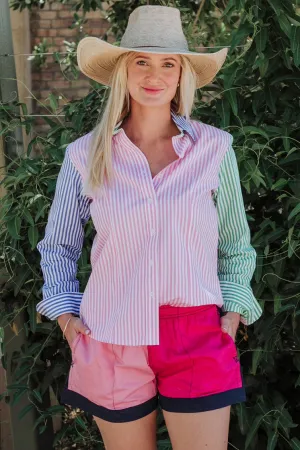 Mary G Ladies Old School Harlequin Panel Shorts - Blush/Hot Pink/French Navy