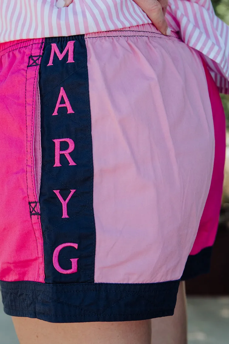 Mary G Ladies Old School Harlequin Panel Shorts - Blush/Hot Pink/French Navy