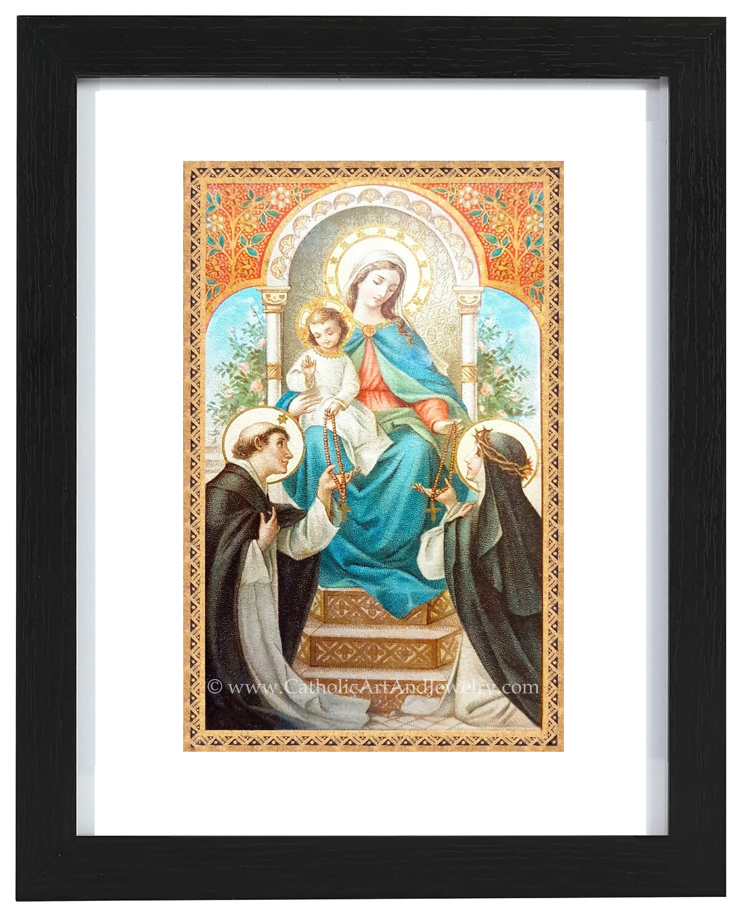 Mary Gives the Rosary – based on a Vintage French Holy Card – Catholic Art Print – Catholic Gift