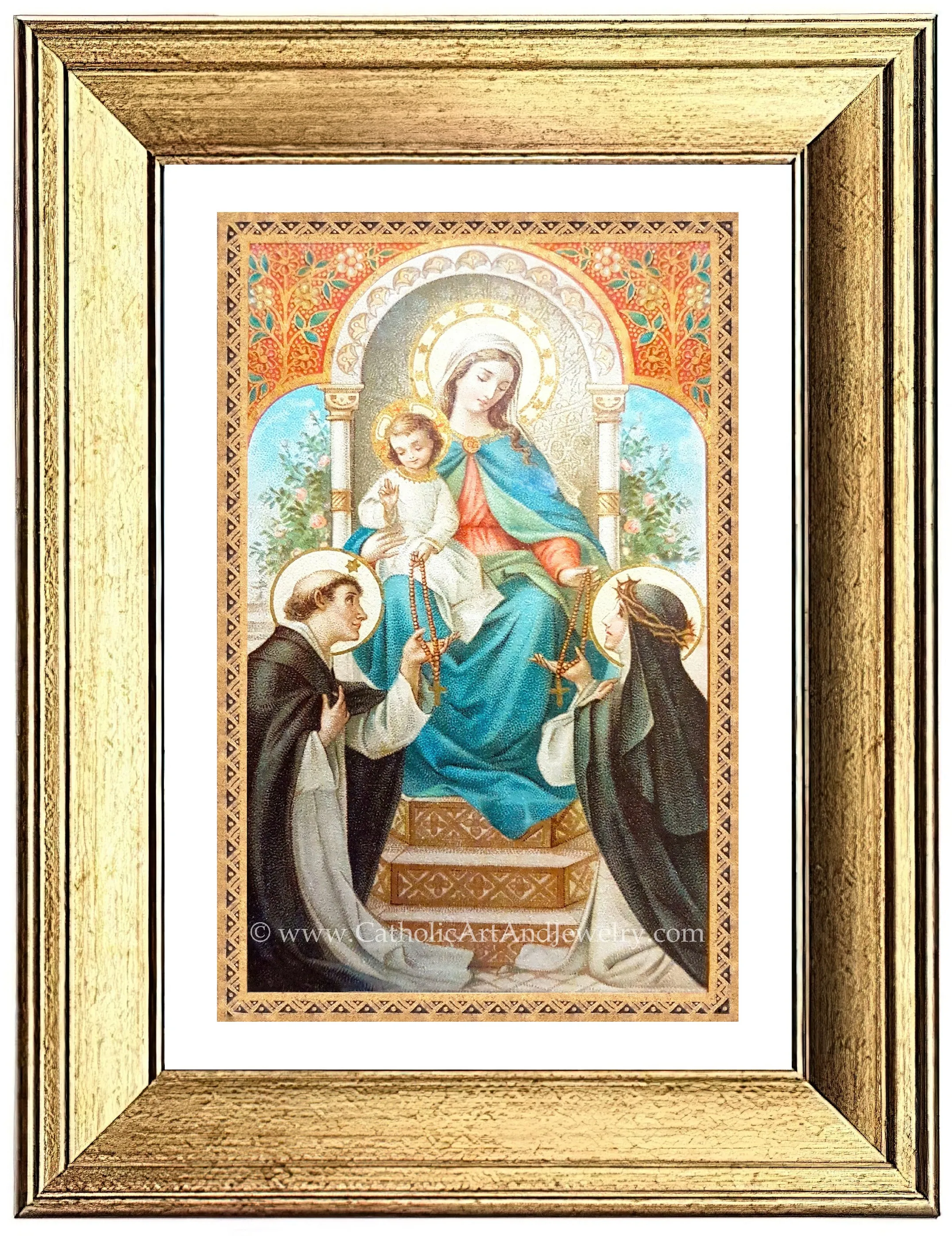 Mary Gives the Rosary – based on a Vintage French Holy Card – Catholic Art Print – Catholic Gift
