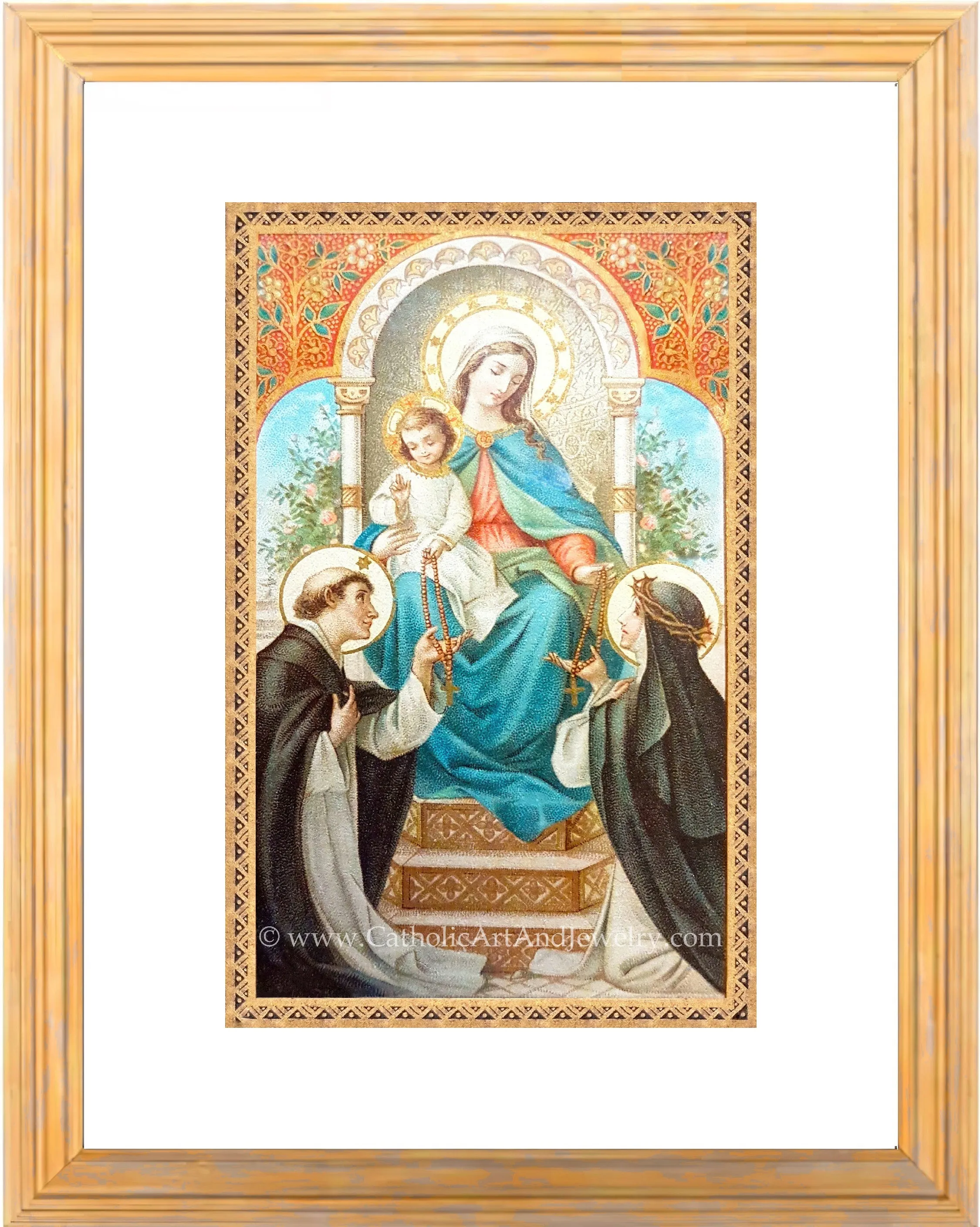Mary Gives the Rosary – based on a Vintage French Holy Card – Catholic Art Print – Catholic Gift