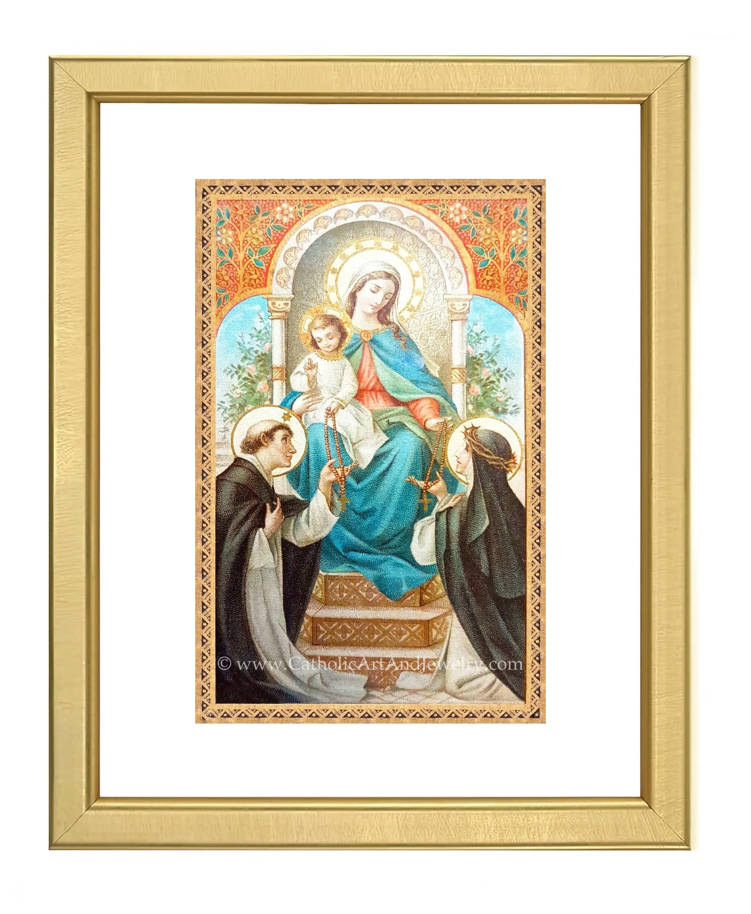 Mary Gives the Rosary – based on a Vintage French Holy Card – Catholic Art Print – Catholic Gift