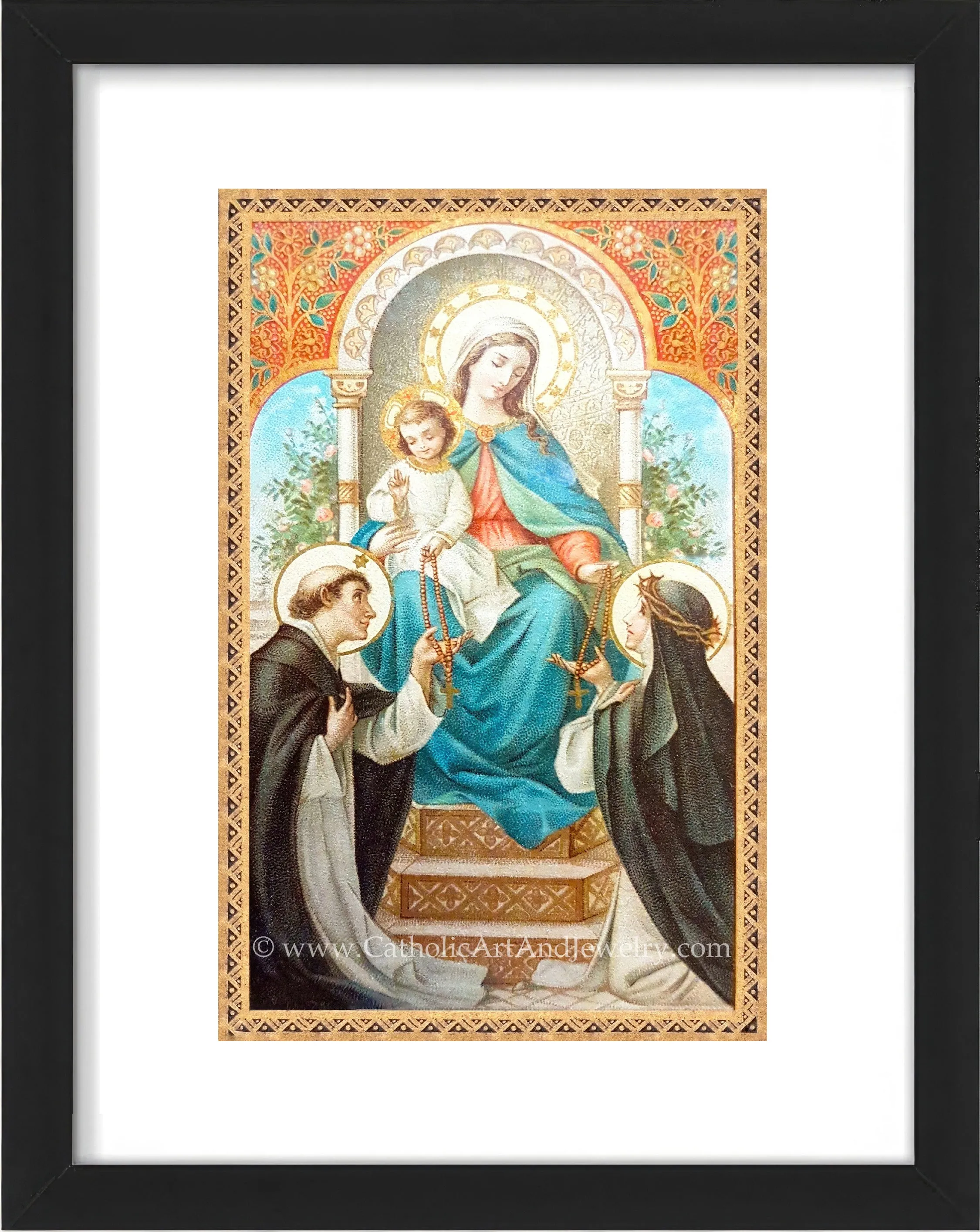 Mary Gives the Rosary – based on a Vintage French Holy Card – Catholic Art Print – Catholic Gift