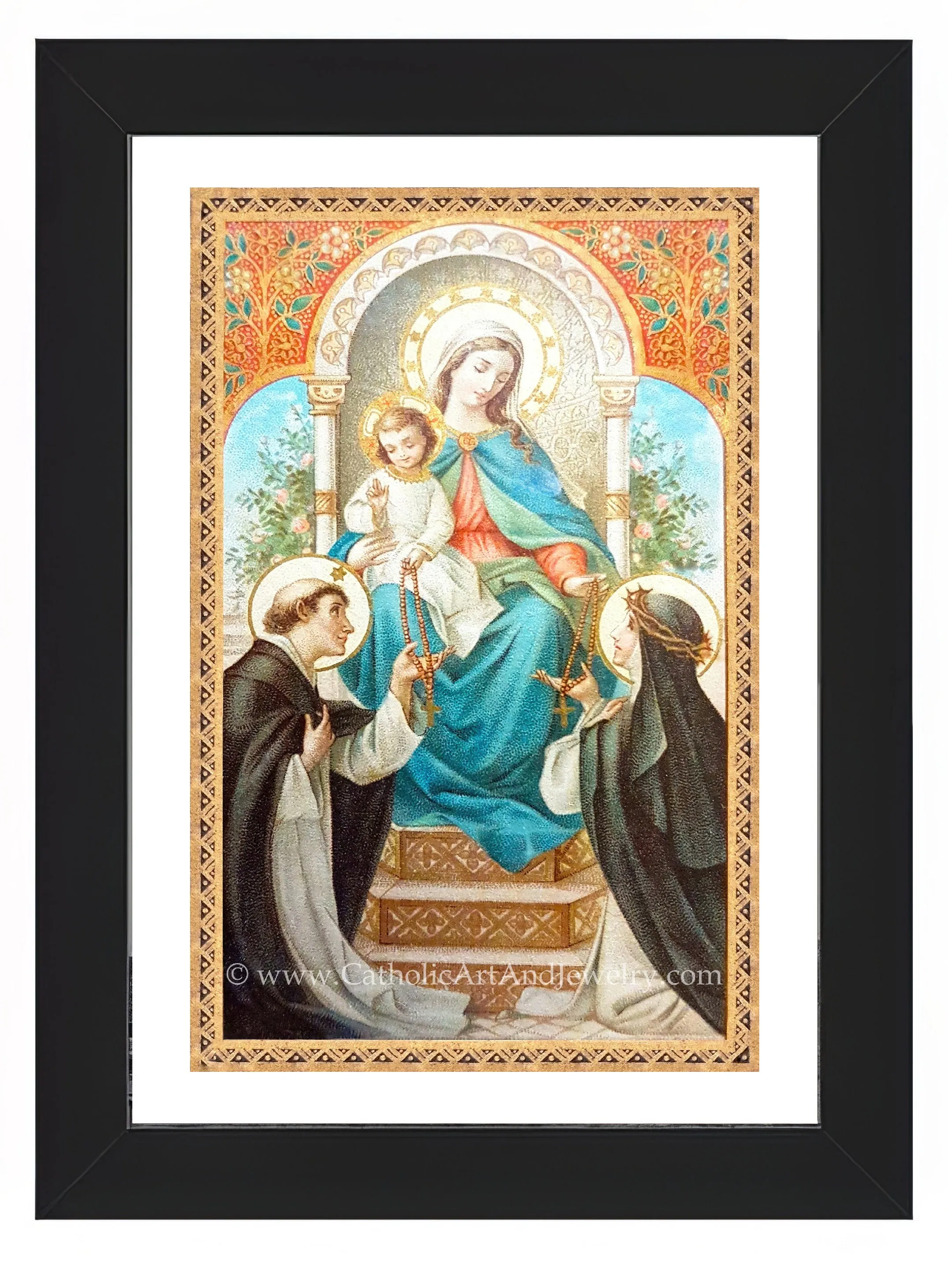 Mary Gives the Rosary – based on a Vintage French Holy Card – Catholic Art Print – Catholic Gift
