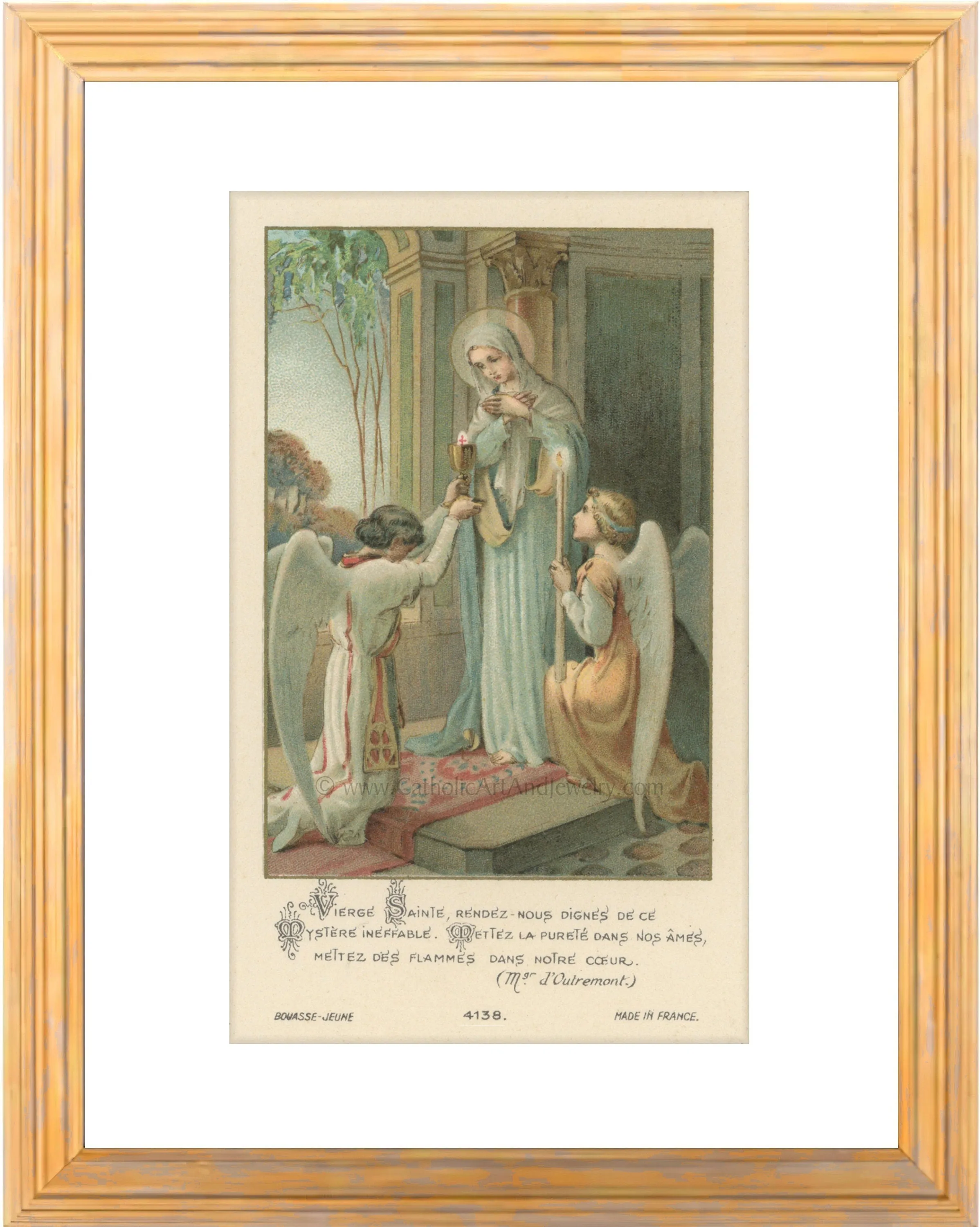 Mary Receiving Communion – based on a Vintage French Holy Card – Catholic Art Print – Unique Catholic Gift